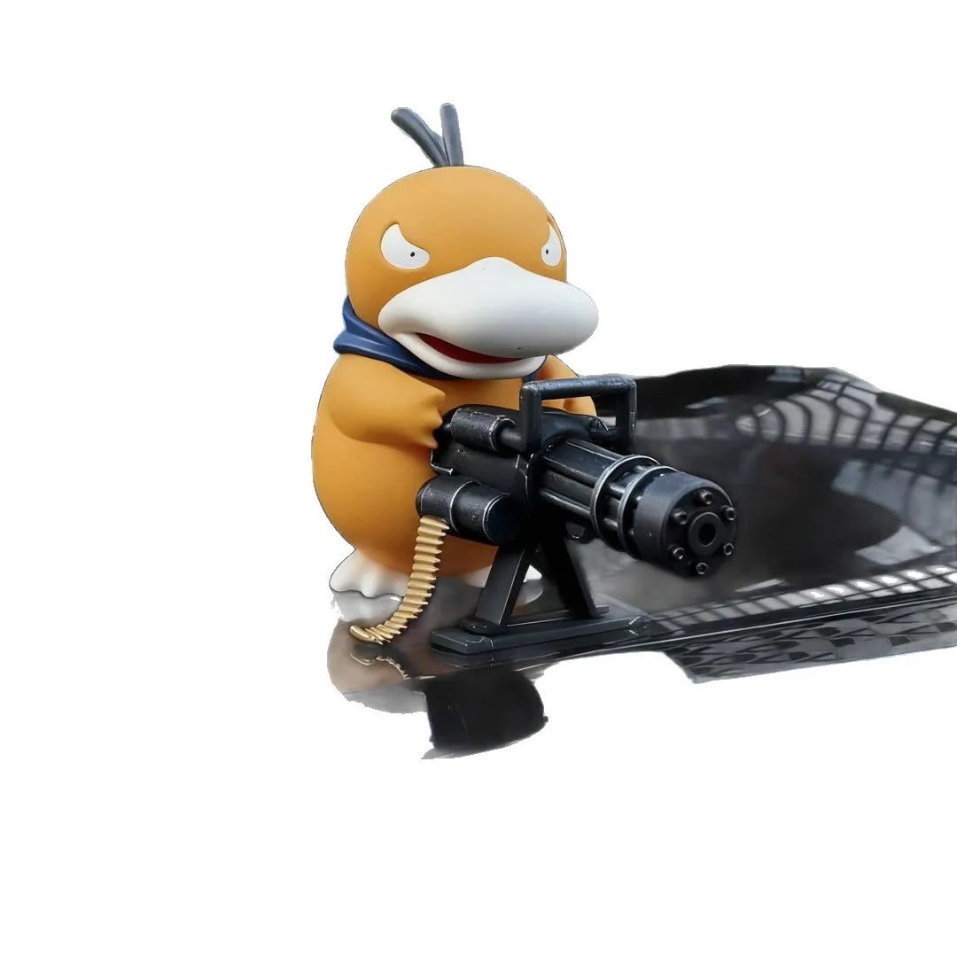Gatling Gun Psyduck Car Figurine – Funny Dashboard Ornament with Machine Gun, Creative PVC Vehicle Decor for Dashboard, Roof & Trunk